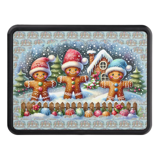 Gingerbread Family Snowy Christmas Scene Hitch Cover (Front)