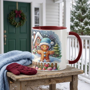Gingerbread Family Snowy Christmas Scene Mug