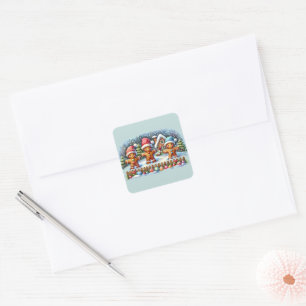 Gingerbread Family Snowy Christmas Scene Square Sticker