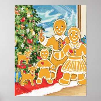 Gingerbread Family With Their Christmas Tree Poster by gingerbreadwishes at Zazzle