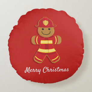 Gingerbread Firefighter Round Pillow