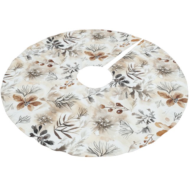 Gingerbread Floral Leaves Christmas Brushed Polyester Tree Skirt (Angled)