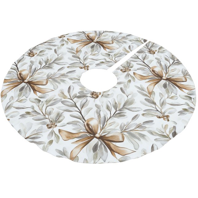 Gingerbread Floral Leaves Christmas Brushed Polyester Tree Skirt (Angled)