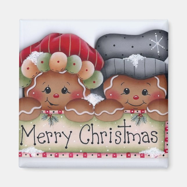 Gingerbread Folks Merry Christmas Magnet (Front)