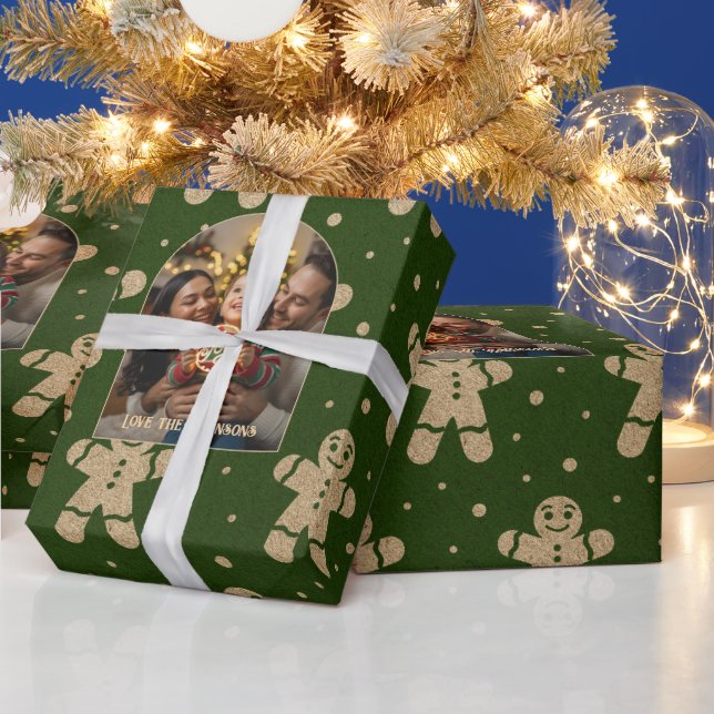 Gingerbread Forest Personalized Christmas Photo Wrapping Paper (Holidays)