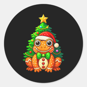 Gingerbread Frog Wearing Santa Hat Christmas Tree  Classic Round Sticker