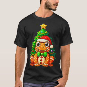 Gingerbread Frog Wearing Santa Hat Christmas Tree T-Shirt