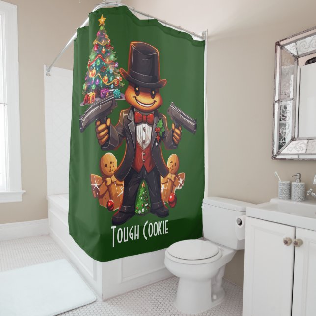 Gingerbread Gangster Shower Curtain (In Situ)