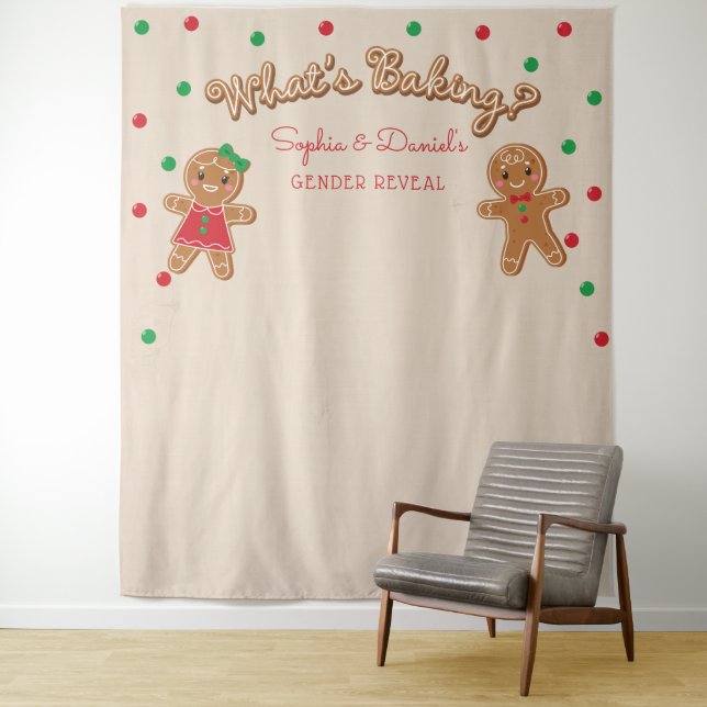 Gingerbread Gender Reveal Banner Photo Backdrop (In Situ)