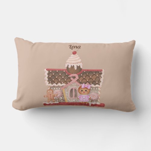 Gingerbread Girl and House  Lumbar Pillow