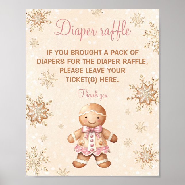 Gingerbread Girl Baby Shower Diaper Raffle Sign (Front)