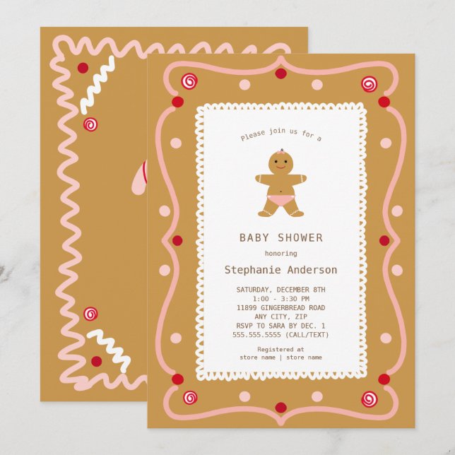 Gingerbread Girl Baby Shower Invitation (Front/Back)