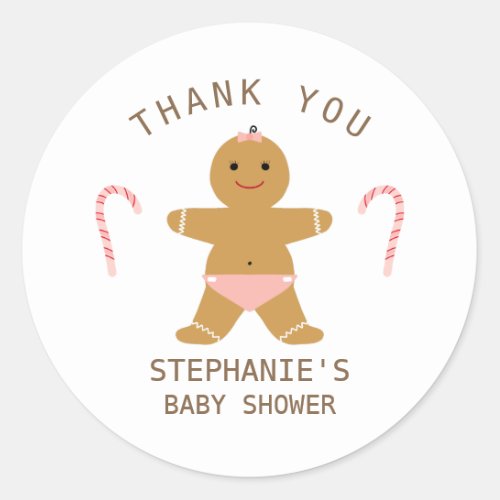 Gingerbread girl baby shower thank you favor classic round sticker