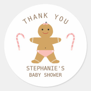 Gingerbread girl baby shower thank you favor classic round sticker