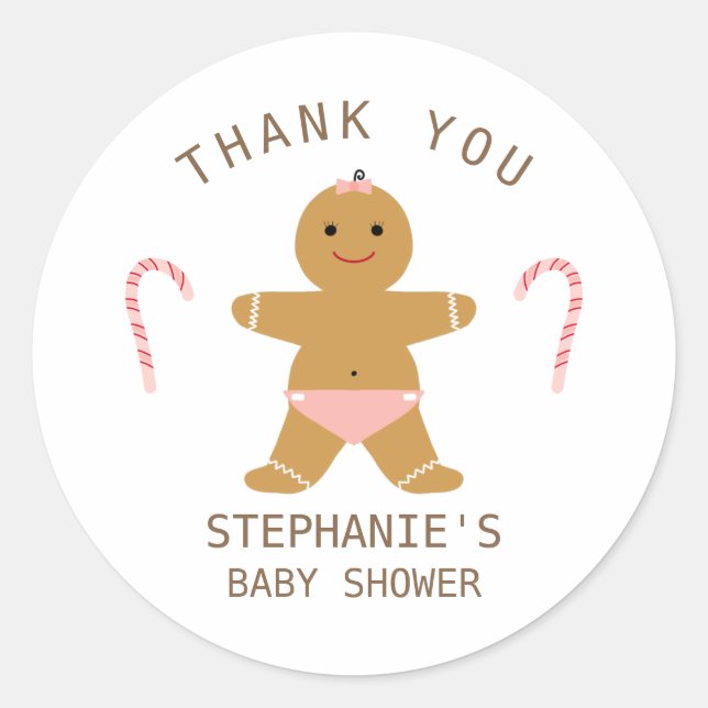 Gingerbread girl baby shower thank you favor classic round sticker (Front)