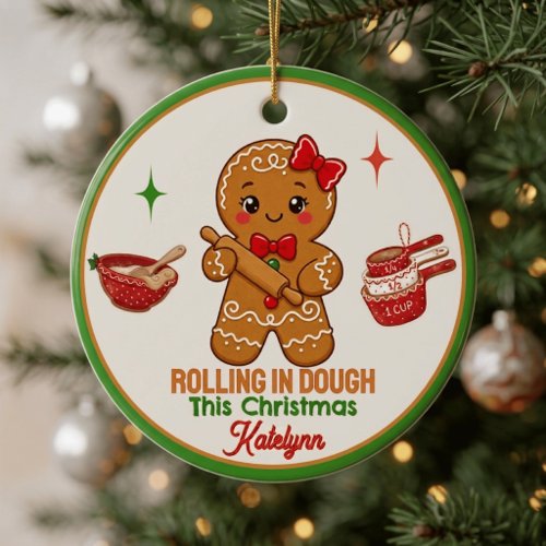 Gingerbread Girl Baker Rolling In Dough Christmas Ceramic Ornament