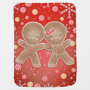Gingerbread Girl Boy Peppermint Holiday Christmas Baby Blanket