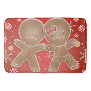 Gingerbread Girl Boy Peppermint Holiday Christmas Bath Mat