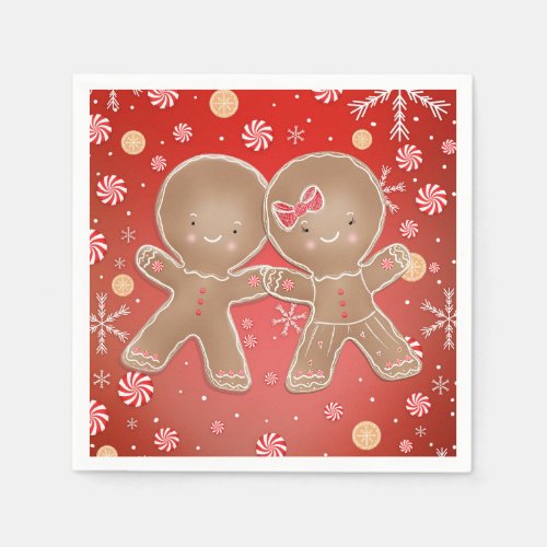 Gingerbread Girl Boy Peppermint Holiday Christmas Napkins