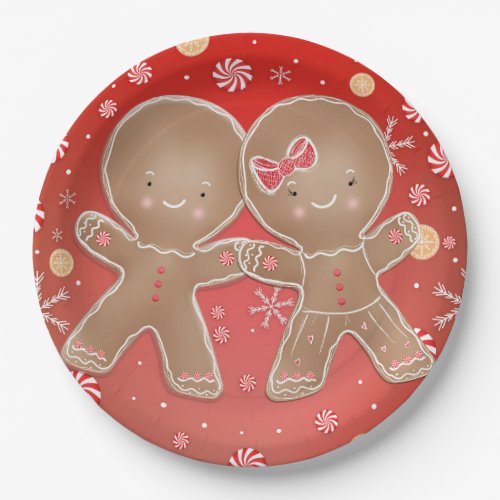 Gingerbread Girl Boy Peppermint Holiday Christmas Paper Plates