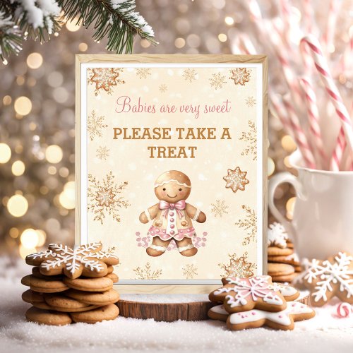 Gingerbread Girl Christmas Baby Shower Favor Sign