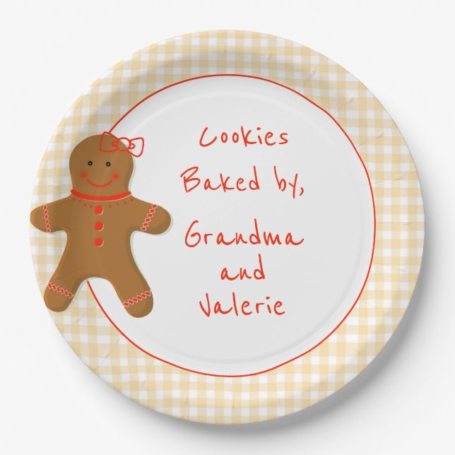 Gingerbread Girl Gingham Checked Homemade Bakery Paper Plates (Front)