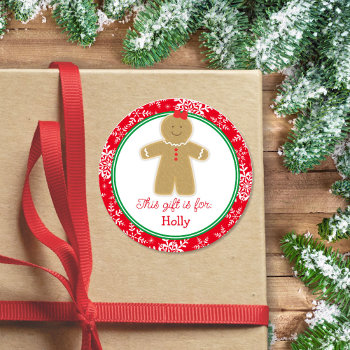 Gingerbread Girl Kids Gift Tag Christmas Sticker by doodlelulu at Zazzle