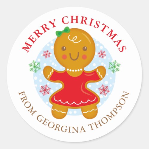 Gingerbread Girl Personalized Holiday Label Round