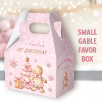 Gingerbread Girl Pink Christmas 1st Birthday Gable Favor Boxes