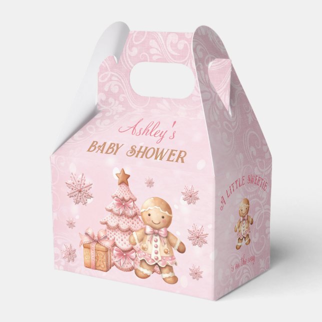 Gingerbread Girl Pink Christmas Baby Shower Gable Favor Boxes (Front Side)