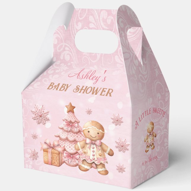 Gingerbread Girl Pink Christmas Baby Shower Large Favor Boxes (Front)
