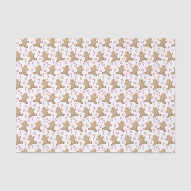Gingerbread Girl Pink Red White Christmas Holidays Tissue Paper (Front)