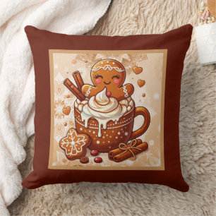 Gingerbread Girl’s Hot Cocoa Hot Tub Retreat Throw Pillow
