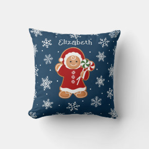 Gingerbread Girl with Peppermint Lollipops Throw Pillow
