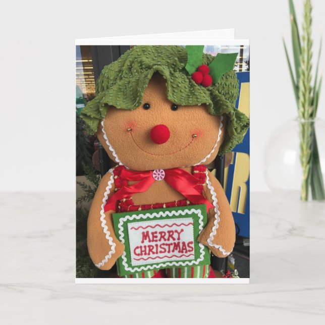 GINGERBREAD GIRL WITH WISHES FOR A MERRY CHRISTMAS HOLIDAY CARD (Front)