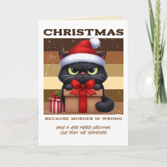 Gingerbread Glow Funny Cat Retro Christmas Photo Holiday Card (Front)