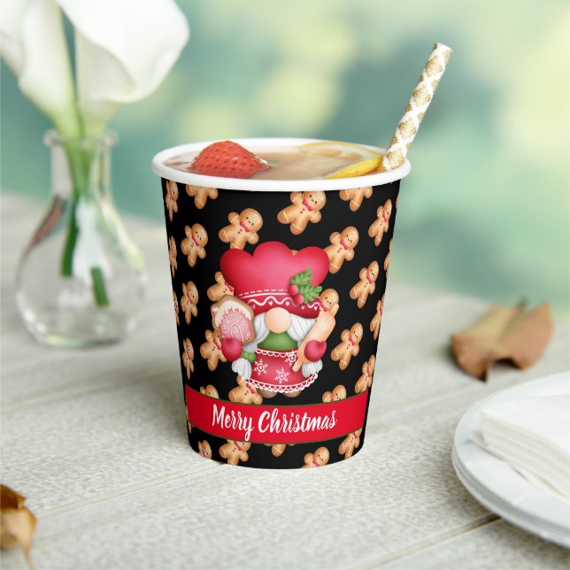 Gingerbread Gnome Customize Color and Text Paper Cups (Insitu)