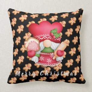 Gingerbread Gnome Customize Text and Color 20"X20" Throw Pillow
