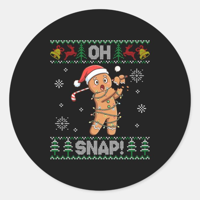 Gingerbread Golf Christmas Cookie Oh Snap Santa Ug Classic Round Sticker (Front)