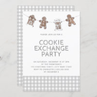 Gingerbread Gray Gingham Cookie Exchange Swap Invitation