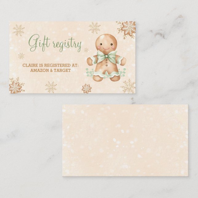 Gingerbread Green Baby Shower Gift Registry Card (Front/Back)