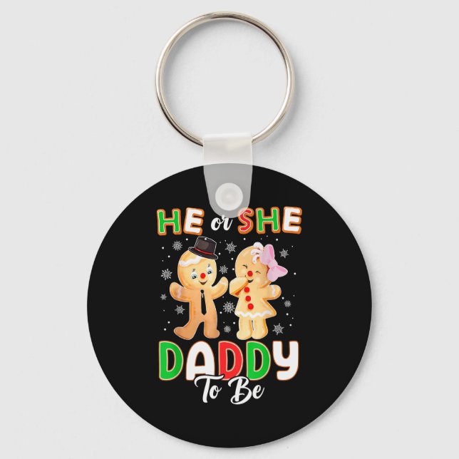 Gingerbread He Or She Daddy To Be Christmas Gender Keychain (Front)