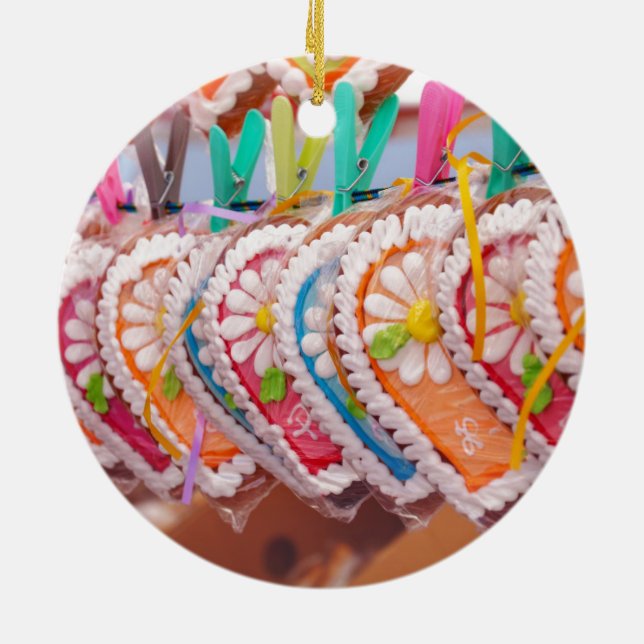 Gingerbread Heart Cookies Lebkuchen Valentine Ceramic Ornament (Back)