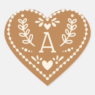 Gingerbread heart initial Christmas sticker