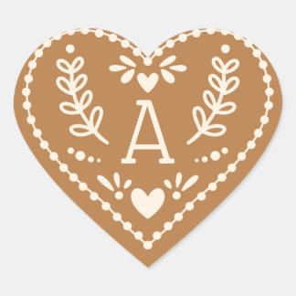 Gingerbread heart initial Christmas sticker