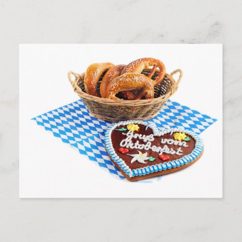 Gingerbread heart with pretzel Oktoberfest Postcard