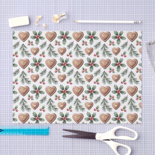 Gingerbread Hearts & Holly Christmas Holiday Tissue Paper (Craft)