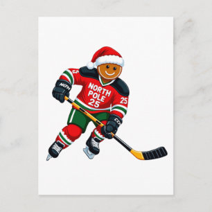 Gingerbread Hockey Christmas 2026 Holiday Sports Postcard