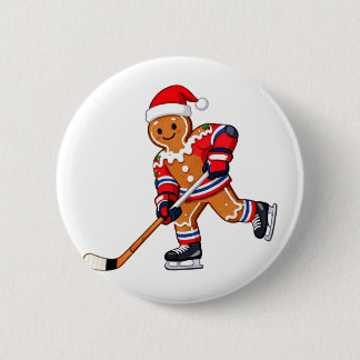 Gingerbread Hockey Christmas Ice Hockey Sports Button