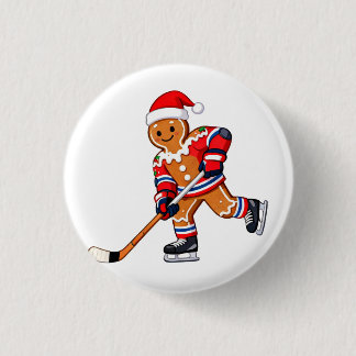 Gingerbread Hockey Christmas Ice Hockey Sports Button